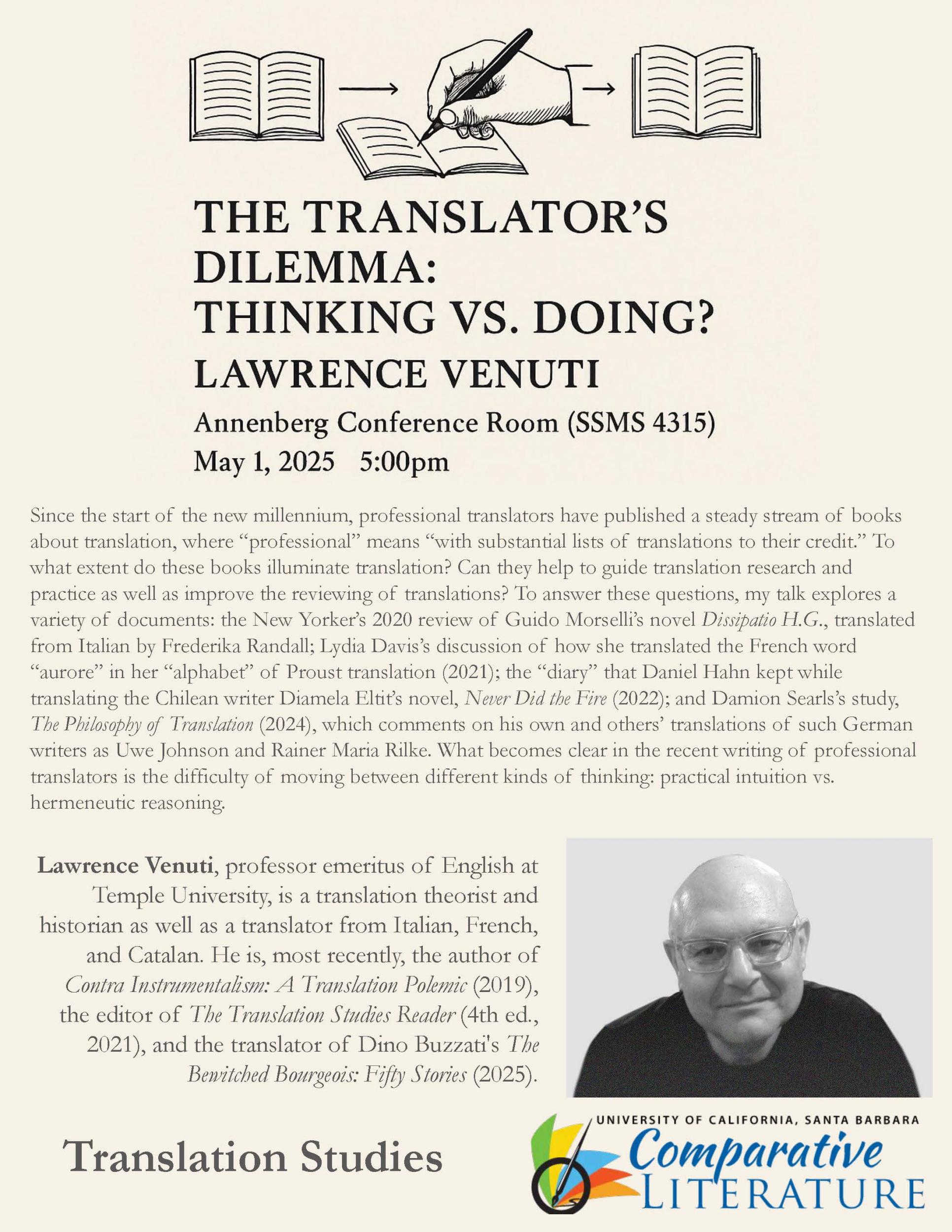 Professor Lawrence Venuti Unpacks The Translator’s Dilemma: Thursday 5/1 article image